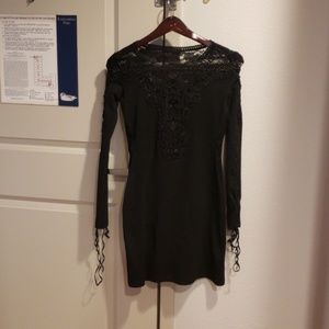 Lace Gothic black dress. Lace up sleeves